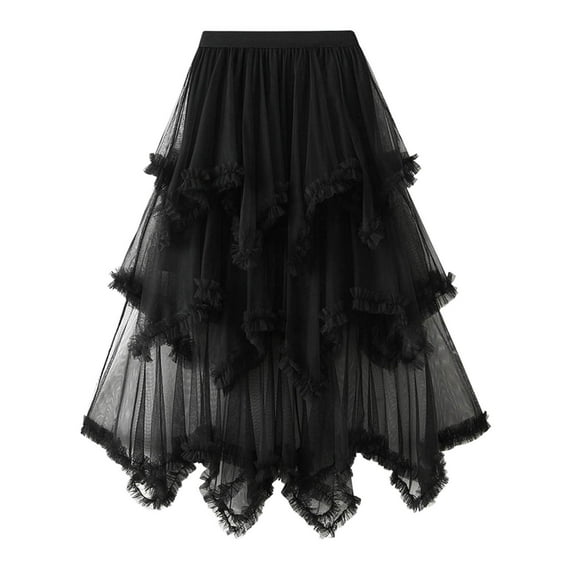 Long Skirts for Women Elastic Mesh Solid Skirt A Line Color Waist Long Skirt High Summer Clothes for Women Black One Size