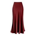thumbnail image 1 of Long Skirts for Women Fall Stretchy Flowy Maxi Skirt Dressy Casual for Work, Soft Fold Over High Waisted, 1 of 5