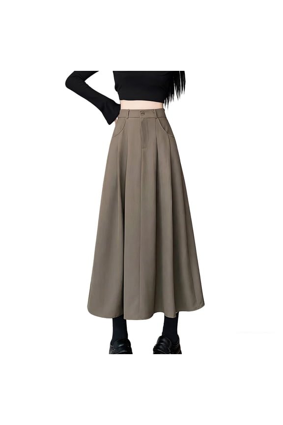 Long Skirts for Women Fashion Elastic Waist Casual Business Work Button Skirt with Pocket Summer Womens Maxi Skirt