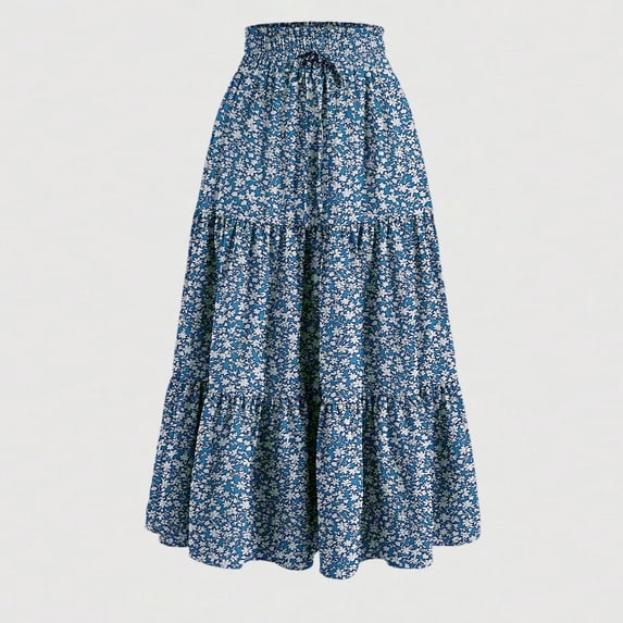 Long Skirts for Women Flowy Boho Tiered Renaissance Maxi Skirt with Pockets