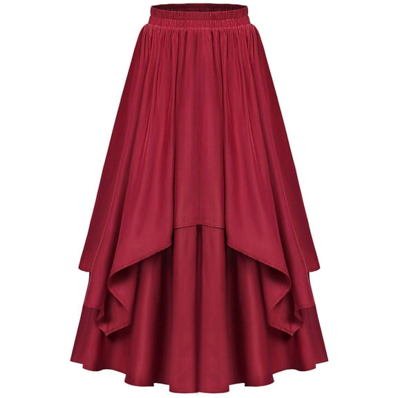 Long Skirts for Women LEBONYARD Midi Skirt with Pleats,Women's Solid Comfy Multi Layered Skirt Red M