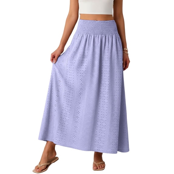 Long Skirts for Women Lace Up Embroidered Pleated Maxi Skirts Womens Summer Casual Solid Plus Size Hight Waist Flowy A Line Long Skirts