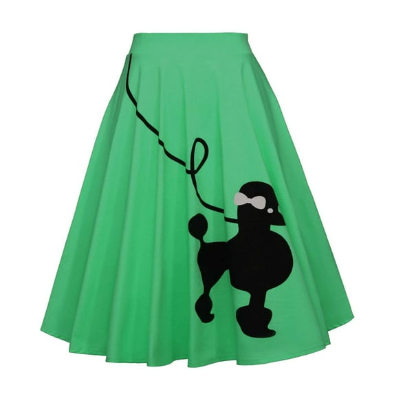 Long Skirts for Women Poodle Adult High Waist Vintage Skirt Swing Pleated Party Womens Clothes Green S