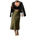 thumbnail image 1 of Long Skirts for Women Satin Slim Skirt Solid Color Mid Length Hip Fishtail Skirt Womens Clothes Army Green L, 1 of 4