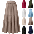 thumbnail image 1 of Long Skirts for Women Solid Color Elastic High Waist Tiered Pleated Casual Boho Flowy Beach Holiday Summer Maxi Skirt S-2XL, 1 of 6