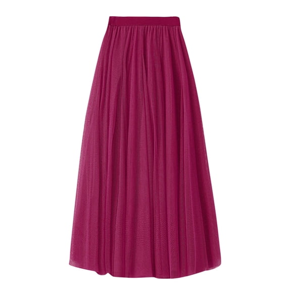Long Skirts for Women Solid Color High Waisted Tulle A Line Skirt Flowy Tiered Purple 80