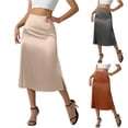 thumbnail image 1 of Long Skirts for Women Tennis Skirt Women Satin High-Waisted Side Slit Solid-Color Drapey Midi Skirt Beige M, 1 of 7