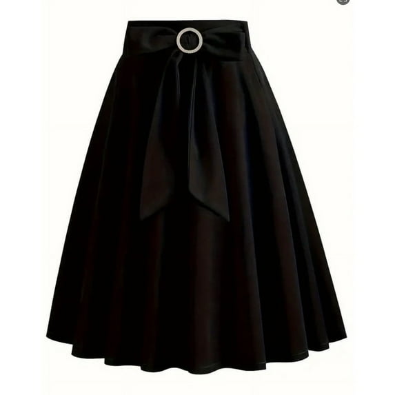 Long Skirts for Women Trendy Vintage Flare Skirt Midi Length Casual Soft High Waisted Bow A Line Summer Skirts Black Xl