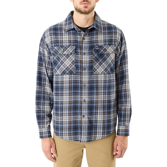 Men's Smith's Workwear Regular-Fit Plaid Two-Pocket Flannel Button-Down Shirt Color: Heather Chambray Blue Size: XL