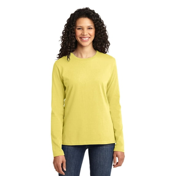 Port & Company Ladies Long Sleeve 100% Cotton T-Shirt, Yellow, Large