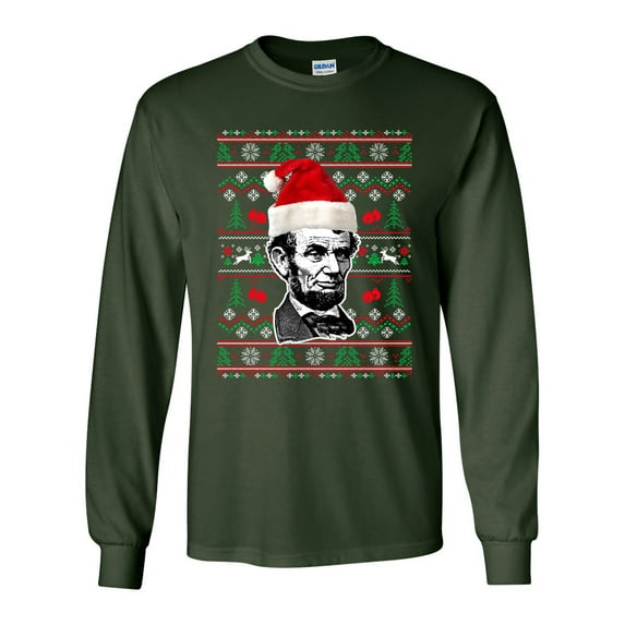 Long Sleeve Adult T-Shirt Abraham Lincoln President USA Ugly Christmas Funny DT