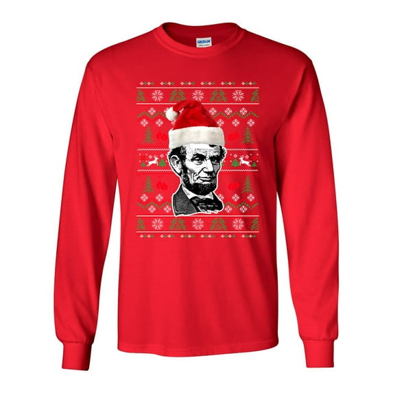 Long Sleeve Adult T-Shirt Abraham Lincoln President USA Ugly Christmas Funny DT