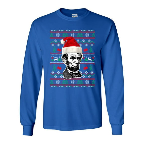 Long Sleeve Adult T-Shirt Abraham Lincoln President USA Ugly Christmas Funny DT