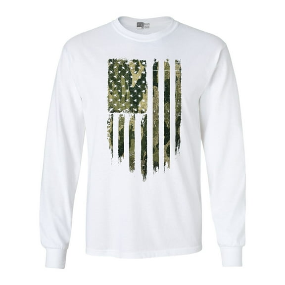 Long Sleeve Adult T-Shirt Camo Camouflage American Flag Patriotic Support DT