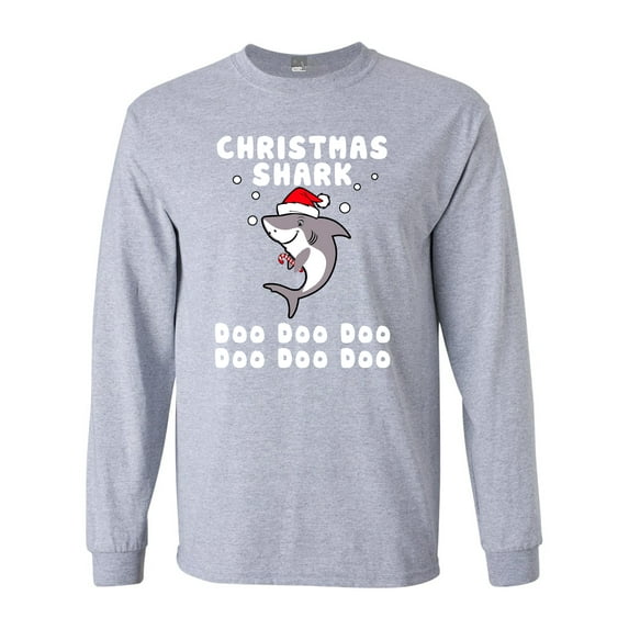 Long Sleeve Adult T-Shirt Christmas Shark Doo Doo Doo Funny DT