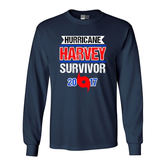 Long Sleeve Adult T-Shirt Hurricane Harvey Survivor Cyclone Symbol 2017 Houston Texas DT