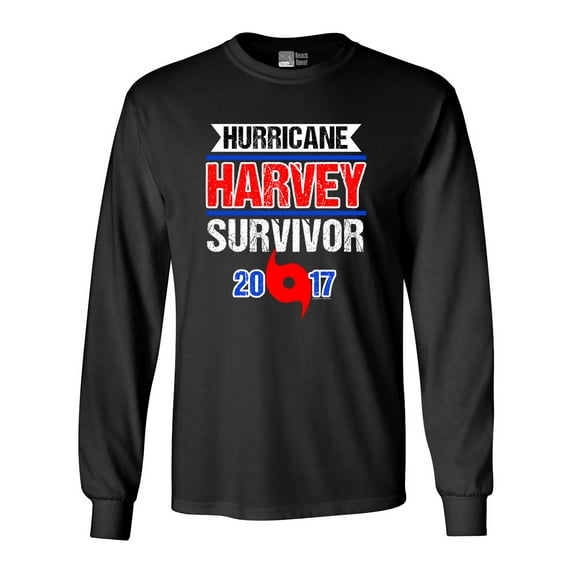 Long Sleeve Adult T-Shirt Hurricane Harvey Survivor Cyclone Symbol 2017 Houston Texas DT