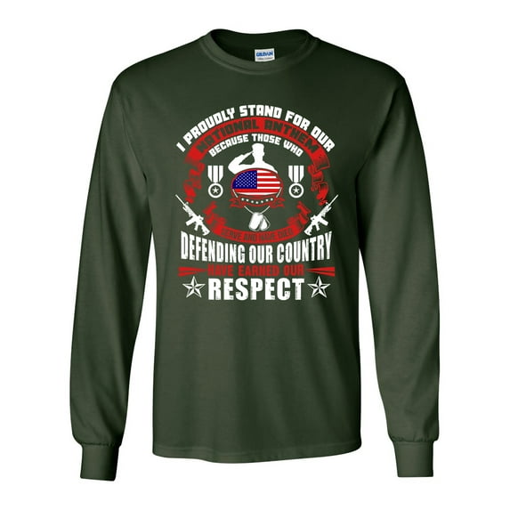 Long Sleeve Adult T-Shirt I Proudly Stand For Our National Anthem Soldier DT