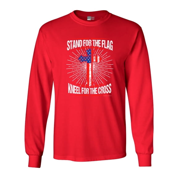 Long Sleeve Adult T-Shirt I Stand For Flag Kneel For Cross American Flag DT