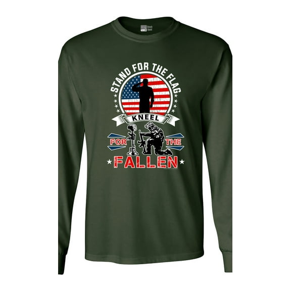 Long Sleeve Adult T-Shirt I Stand For The Flag Kneel For The Fallen USA DT