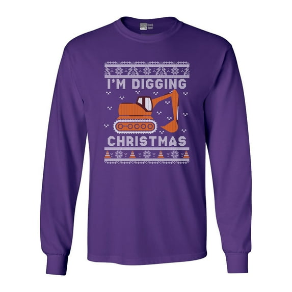 Long Sleeve Adult T-Shirt I'm Digging Christmas Construction Truck Funny DT