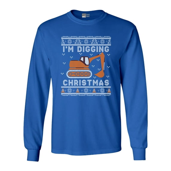 Long Sleeve Adult T-Shirt I'm Digging Christmas Construction Truck Funny DT