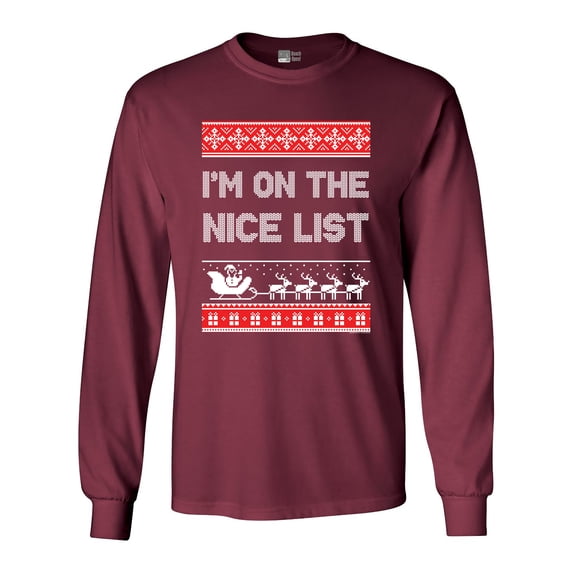 Long Sleeve Adult T-Shirt I'm On The Nice List Santa Christmas Holiday Funny DT