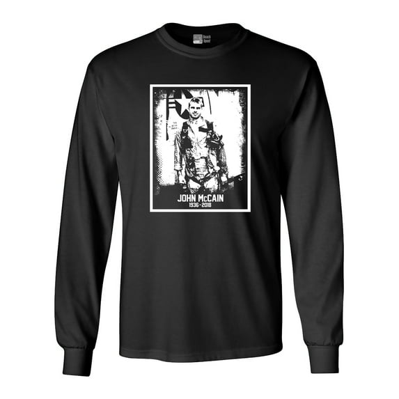 Long Sleeve Adult T-Shirt John McCain Senator USA Flag RIP 1936-2018 Hero White DT
