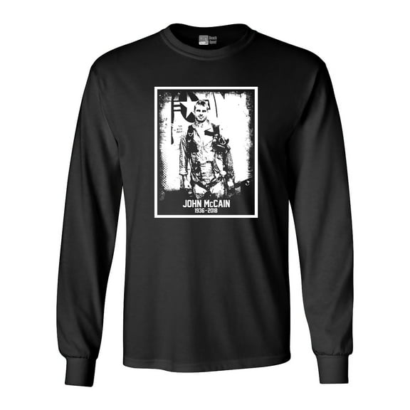 Long Sleeve Adult T-Shirt John McCain Senator USA Flag RIP 1936-2018 Hero White DT