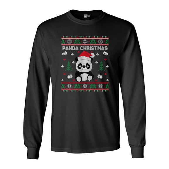 Long Sleeve Adult T-Shirt Merry Panda Christmas Cute Bear Funny DT