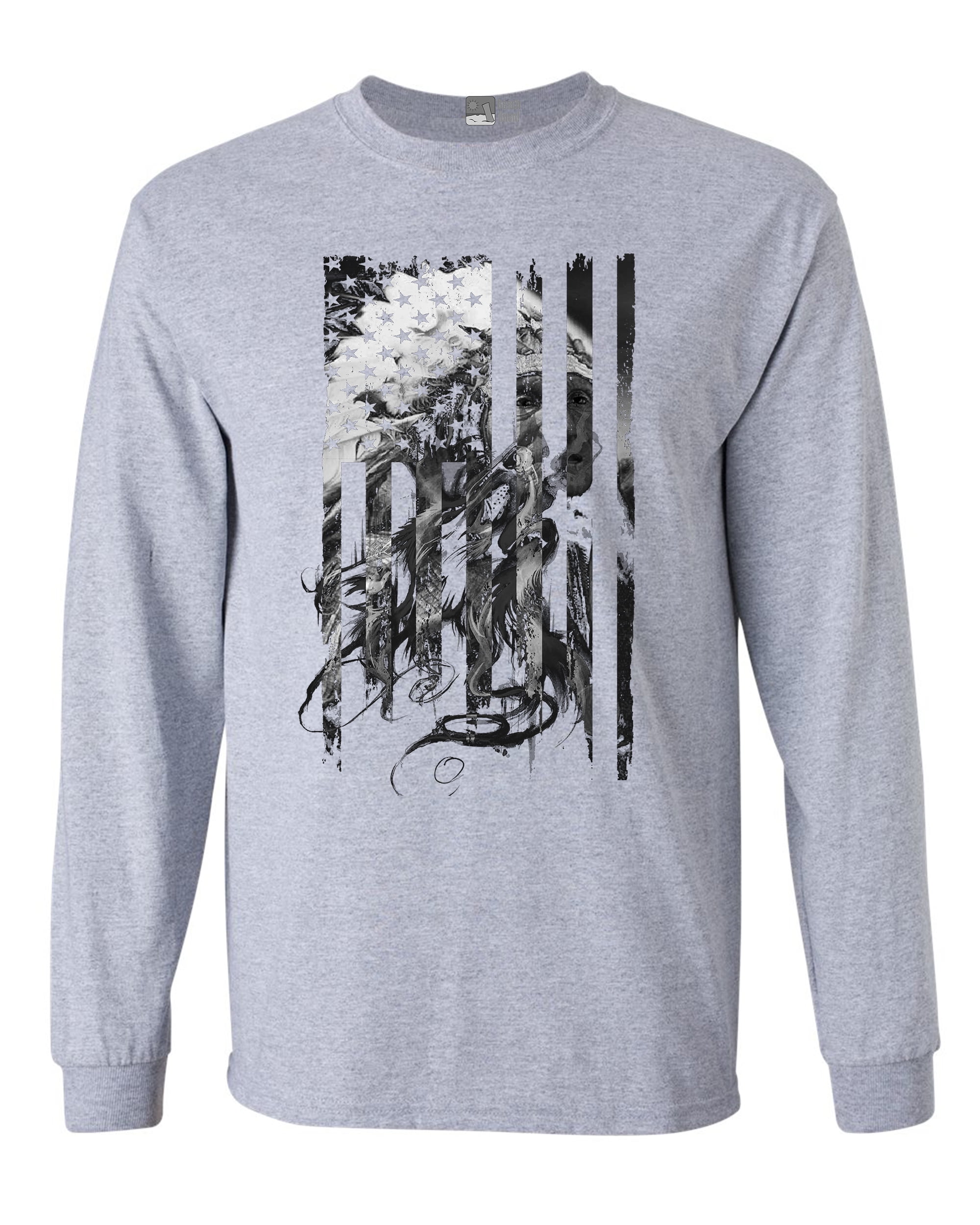 Long Sleeve Adult T-Shirt Native American Flag Patriotic Support