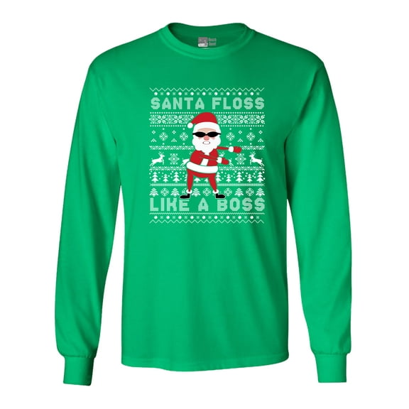 Long Sleeve Adult T-Shirt Santa Floss Like A Boss Christmas Funny DT