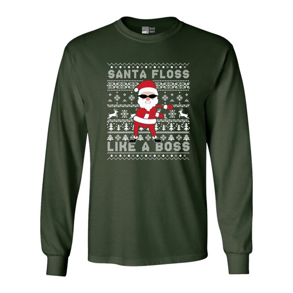 Long Sleeve Adult T-Shirt Santa Floss Like A Boss Christmas Funny DT