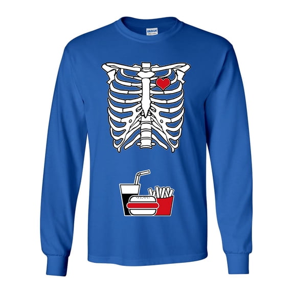Long Sleeve Adult T-Shirt Skeleton Junk Food Burger Fries Softdrinks Snack Funny DT