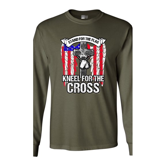 Long Sleeve Adult T-Shirt Stand For The Flag Kneel For The Cross Army USA DT