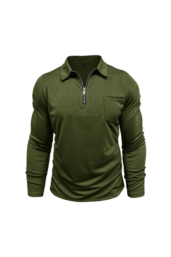 Long Sleeve Athletic Performance Shirt Zipper Pocket Pullover Top for Sports and Casual Wear Army Green M