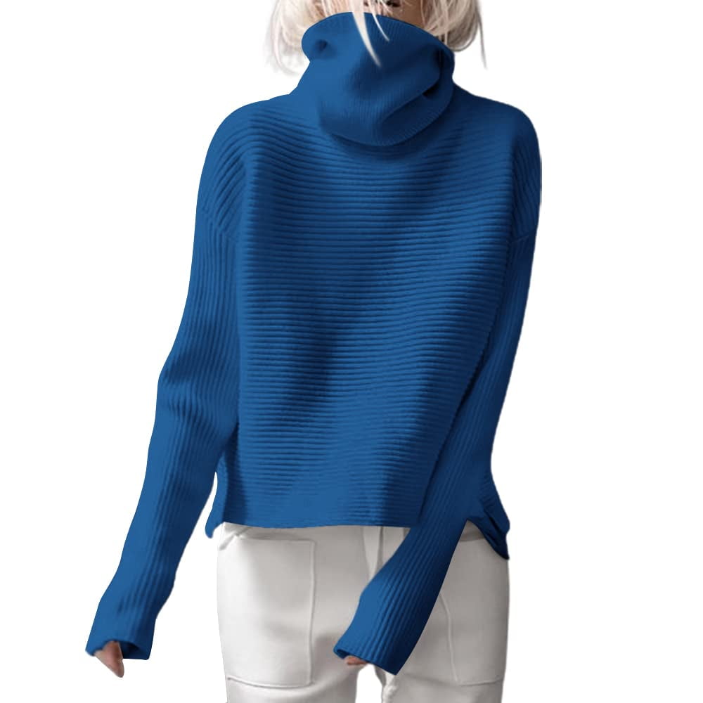 Long Sleeve Autumn Winter Women Ribbed Sweaters Turtle Neck Knit Pullover