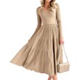 thumbnail image 1 of Long Sleeve Autumn Winter Women V-neck Slim Fit Knit Dress Knee-length Maxi Dress, 1 of 5