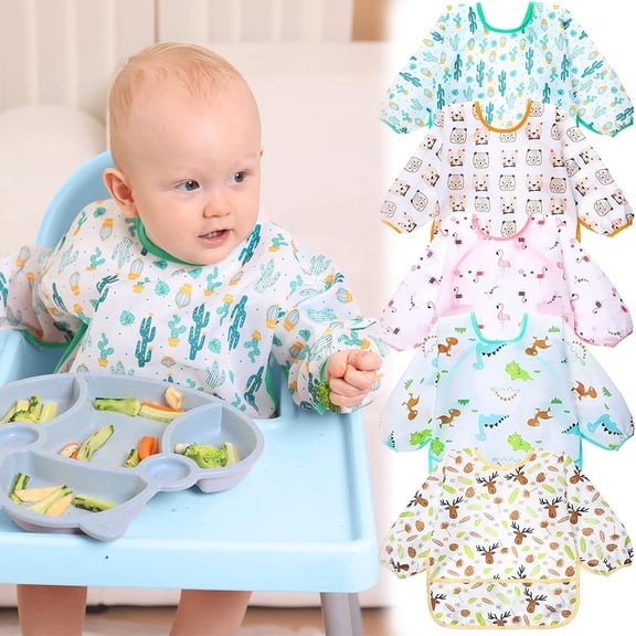 Long Sleeve Baby Bibs, Waterproof Sleeved Bib, Toddler Soft Bib for 3-24 Months