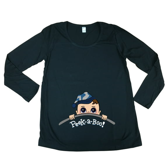 Long Sleeve Baby Boy Peek A Boo Cute Future Mom Mommy Maternity DT T-Shirt Tee