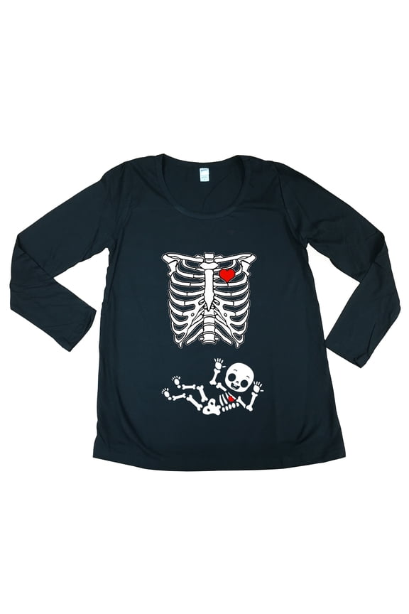 Long Sleeve Baby Boy Skeleton Heart Mommy Future Mom Maternity DT T-Shirt Tee