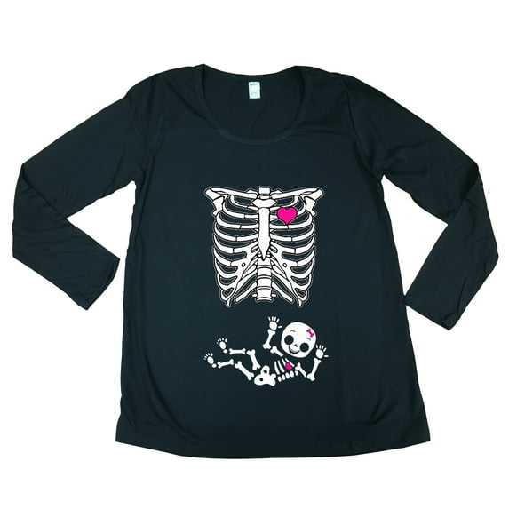 Long Sleeve Baby Girl Skeleton Heart Mommy Future Mom Maternity DT T-Shirt Tee
