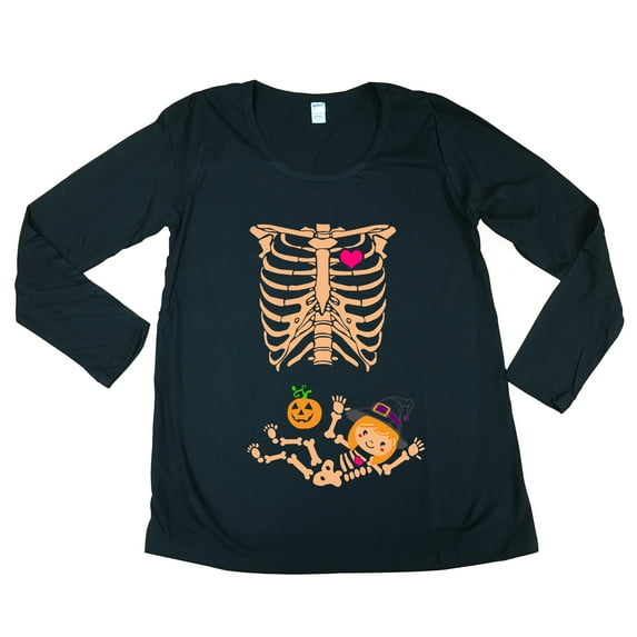 Long Sleeve Baby Skeleton Witch Hat Pumpkin Halloween Maternity DT T-Shirt Tee