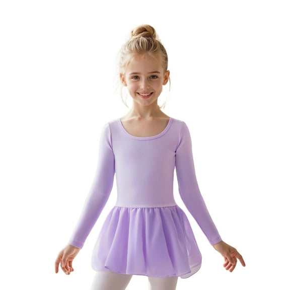 Long Sleeve Ballet Dance Leotard Tutu Outfit for Girls Performance Practice Soft Stretchy Comfortable Toddler Kids Ballerina Dress