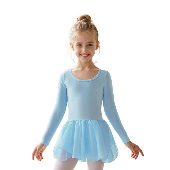 Long Sleeve Ballet Dance Leotard Tutu Outfit for Girls Performance Practice Soft Stretchy Comfortable Toddler Kids Ballerina Dress