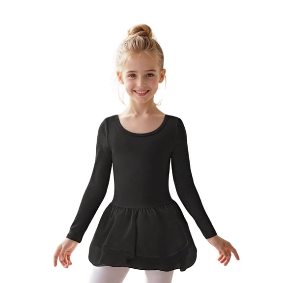 Long Sleeve Ballet Dance Leotard Tutu Outfit for Girls Performance Practice Soft Stretchy Comfortable Toddler Kids Ballerina Dress