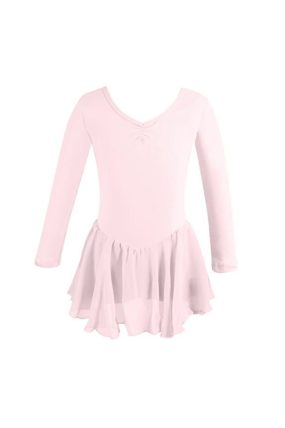 Long Sleeve Ballet Leotards for Girls with Skirt Shiny Toddler Dance Leotard Butterfly Pink 3 Y-3 Y