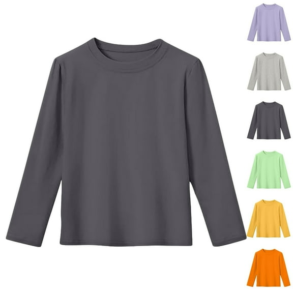 Long Sleeve Base T-Shirt for Children,Children's Solid Color Round Neck Long Sleeved Top Medium And Large Children's Casual And Comfortable Base Shirt 2-13 Years