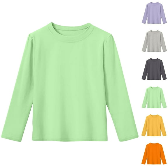 Long Sleeve Base T-Shirt for Children,Children's Solid Color Round Neck Long Sleeved Top Medium And Large Children's Casual And Comfortable Base Shirt 2-13 Years