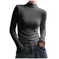 thumbnail image 1 of Long Sleeve Basic Tops Womens High Neck Thermal Undershirts Stretchy Layering Casual Tight Tees Pullover, Gray XL, 1 of 5